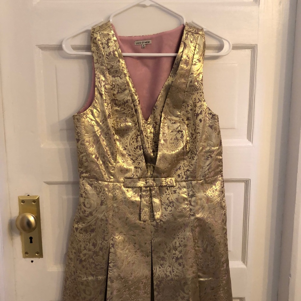 ModCloth Women’s Metallic Champagne Pleated Cocktail Dress